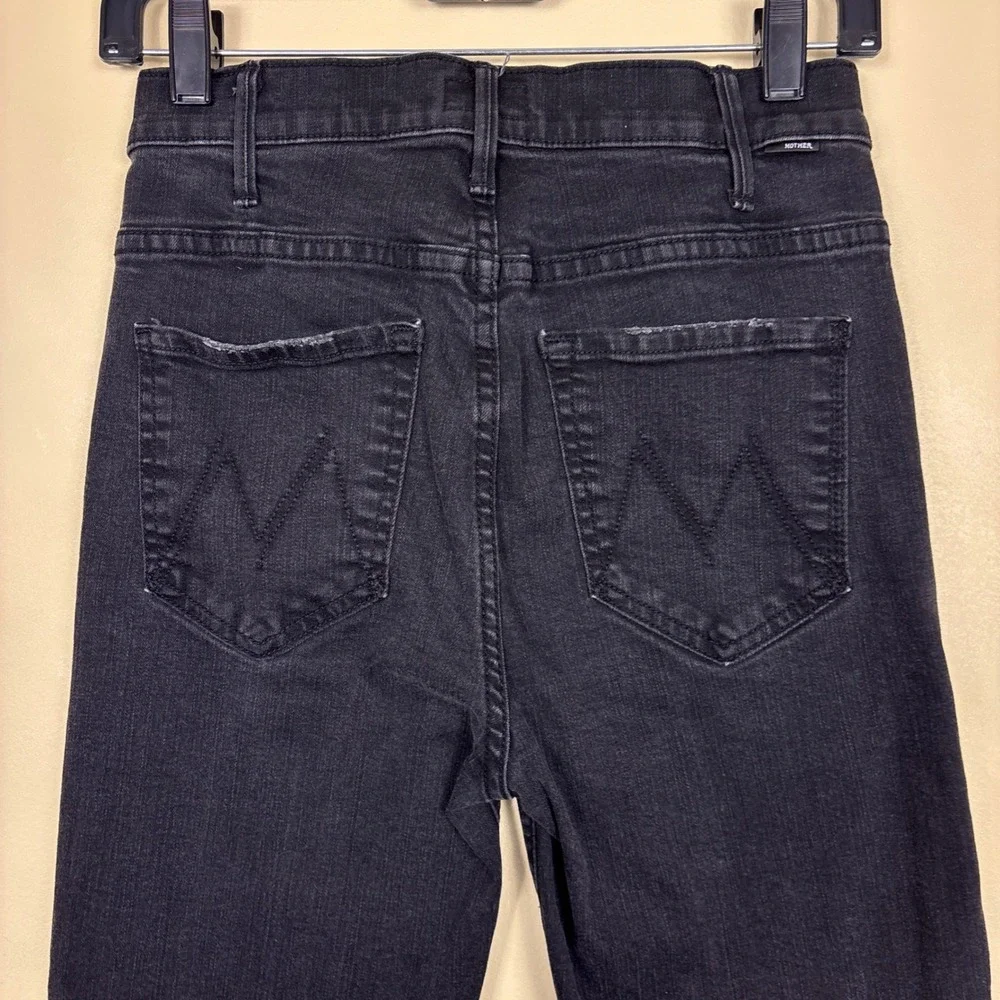 MOTHER Hustler Ankle Fray Jeans Not Guilty Black Women Size 26 High Waist‎ Denim